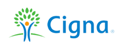 The image shows a logo with the text  CIGNA  prominently displayed, featuring a stylized tree and leaf design.